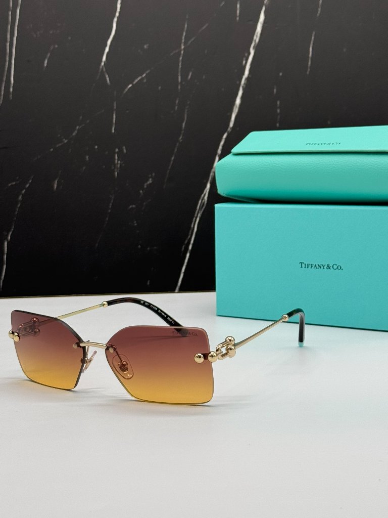 Tiffany & Co Tf3088 618978 Brown Gold Rimless Women Sunglasses Authentic New